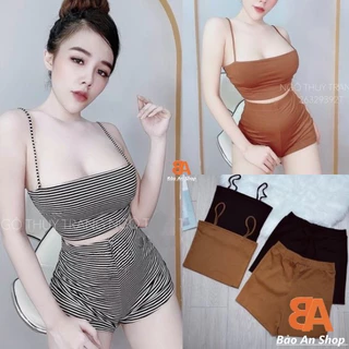 Sét bộ nữ áo 2 dây kèm quần đùi body chất vải thun gân len 4 chiều FreeSize feedback - Bảo An Shop hot top