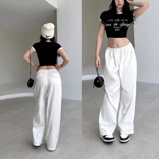 Quần kaki túi hộp ống rộng cạp cao dáng suông dài unisex cargo pants retro Top.store hình thật