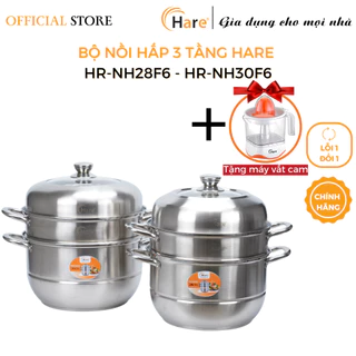 [Tặng kèm máy vắt cam] Bộ nồi hấp inox cao cấp chưng yến HR- NH30F6 - thương hiệu Hare - đáy từ 3 tầng vung kín