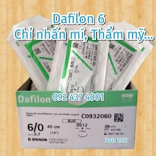 Chỉ phẫu thuật DAFILON 6/0 BBraun, chỉ  thẩm mỹ màu xanh.