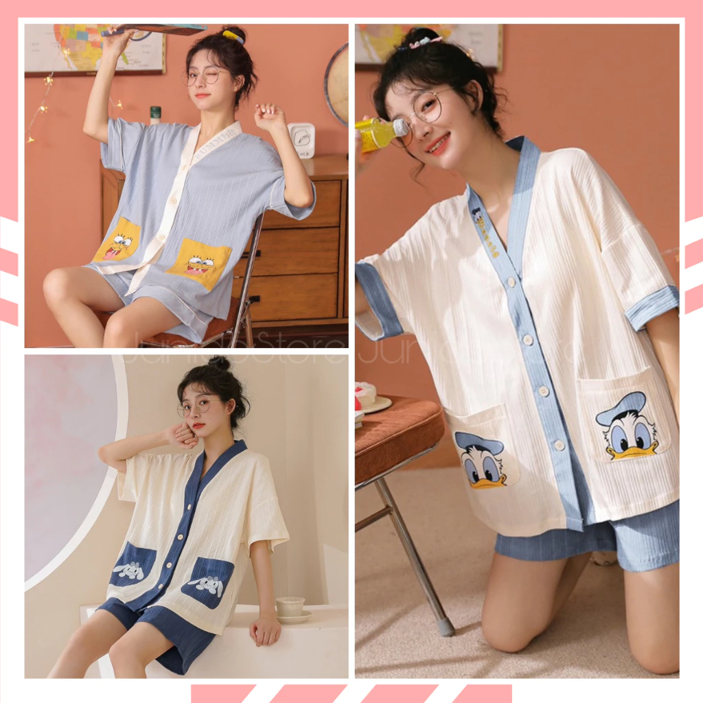 [𝗠𝗮̂̃𝘂 𝗺𝗼̛́𝗶] Đồ bộ pijama nữ cổ V đũi gân cao cấp mặc nhà dễ thương BNN02