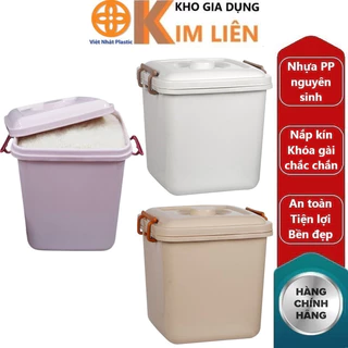 Thùng đựng gạo 15kg nhựa VIỆT NHẬT 34x34x37cm - Nắp kín, khóa gài chắc chắn - Chính hãng 5353