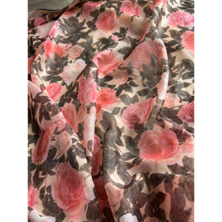 Vải tơ óng nền cam da cành hồng - khổ 1,5m - vải tơ hoa may áo dài, áo kiểu, vải tơ may váy đầm, vải may đầm maxi