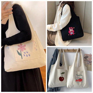 Túi tote vải canvas nữ đựng vừa laptop cỡ lớn đeo vai phong cách Nhật Bản