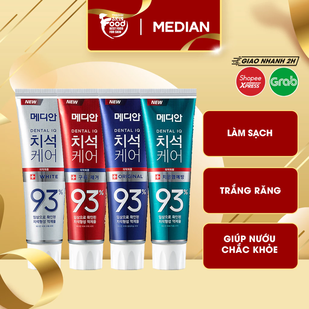 Kem Đánh Răng Giúp Trắng Răng, Giảm Ố, Loại Bỏ Mùi Hôi Median Dental IQ 93% Toothpaste 120g