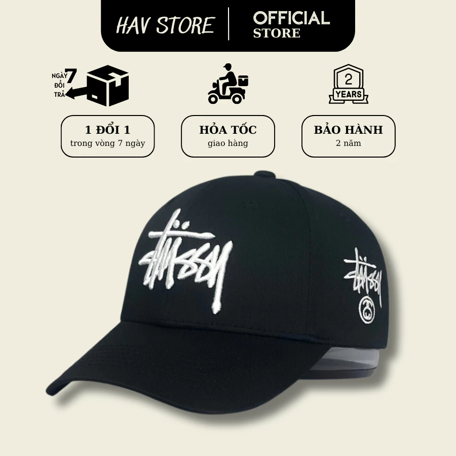 Mũ Lưỡi Trai Thời Trang Nam Nữ Stussy Bản Đen Logo Trắng Phong Cách Trẻ Trung, Nón Chống Nắng Kèm Hộp Bảo Vệ Mũ