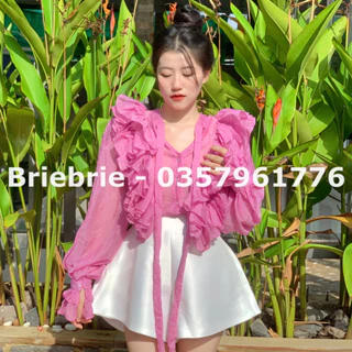 Áo kiểu tay dài nhún bèo Briebrie chất vải tơ,sang chảnh - 399