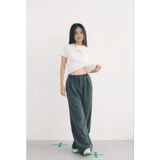 OLALASTUDIO quần tây ống rộng lưng cao màu xám đậm LUNA PANTS