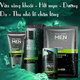 Bộ 3 Dưỡng Da Mặt Toàn Diện Cho Nam Busutang Men Thu Nhỏ Lỗ Chân Lông, Kiểm Soát Dầu, Dưỡng Ẩm, Sáng Da