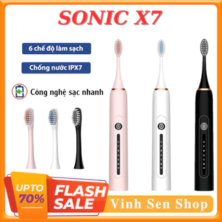 Bàn chải điện Sonic X7, kèm đầu bàn chải thay thế, công nghệ sóng âm làm sạch mảng bám, giảm ê buốt, hạn chế chảy máu