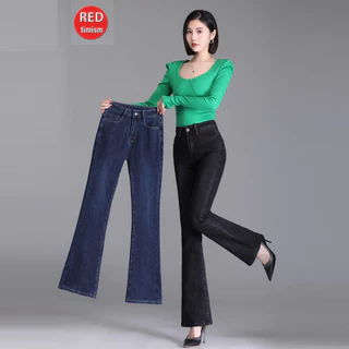 Quần Jean Nữ lưng Cao, Quần Bò Nữ Ống Loe Cạp Cao Cotton Co Giãn 4 Chiều