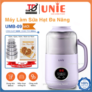 Máy Làm Sữa Hạt Unie UMB09,Nắp chụp chống ồn, Lưỡi dao 8 cánh,Dung tích 800ml,công suất 600W, Hàng Chính Hãng