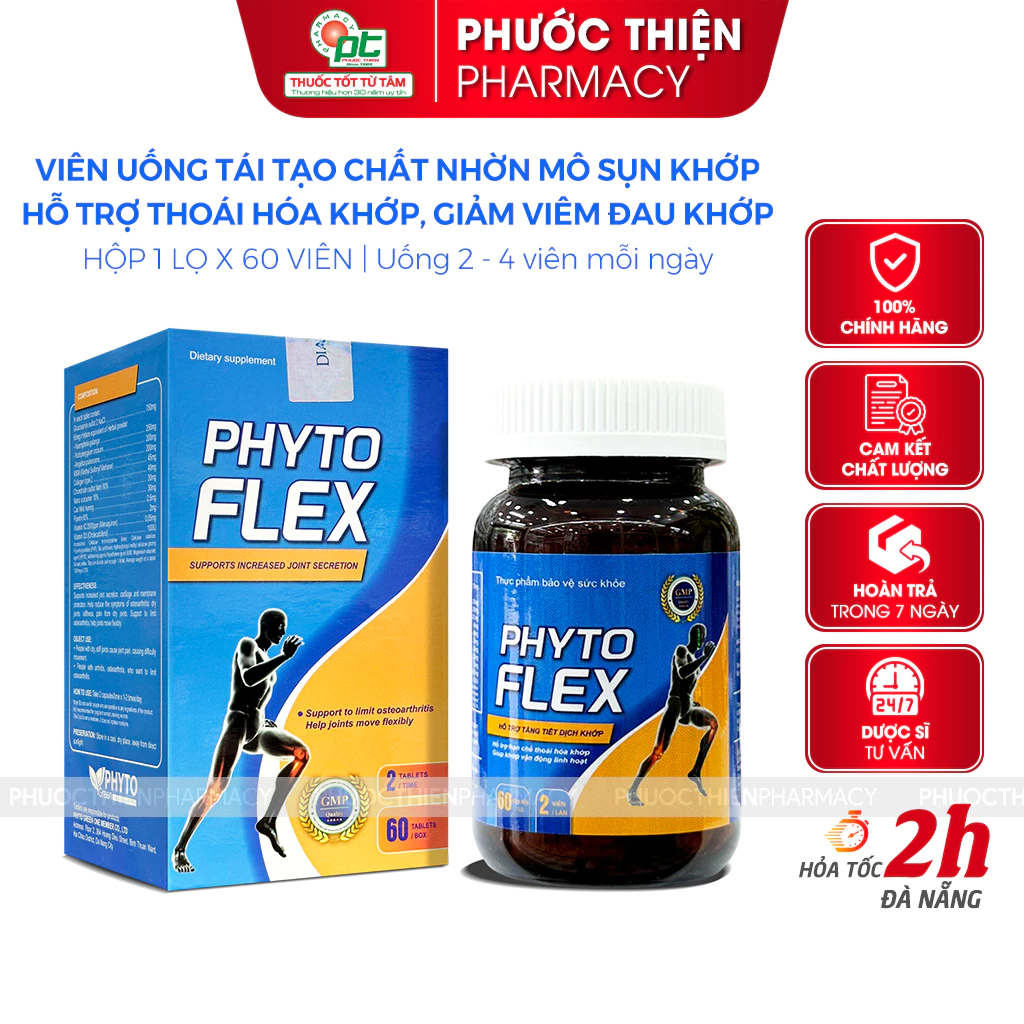 Viên uống bổ xương khớp, tái tạo sụn khớp Phyto Flex lọ 60 Viên - Công thức Glucosamine Sunfat, giảm viêm đau khớp