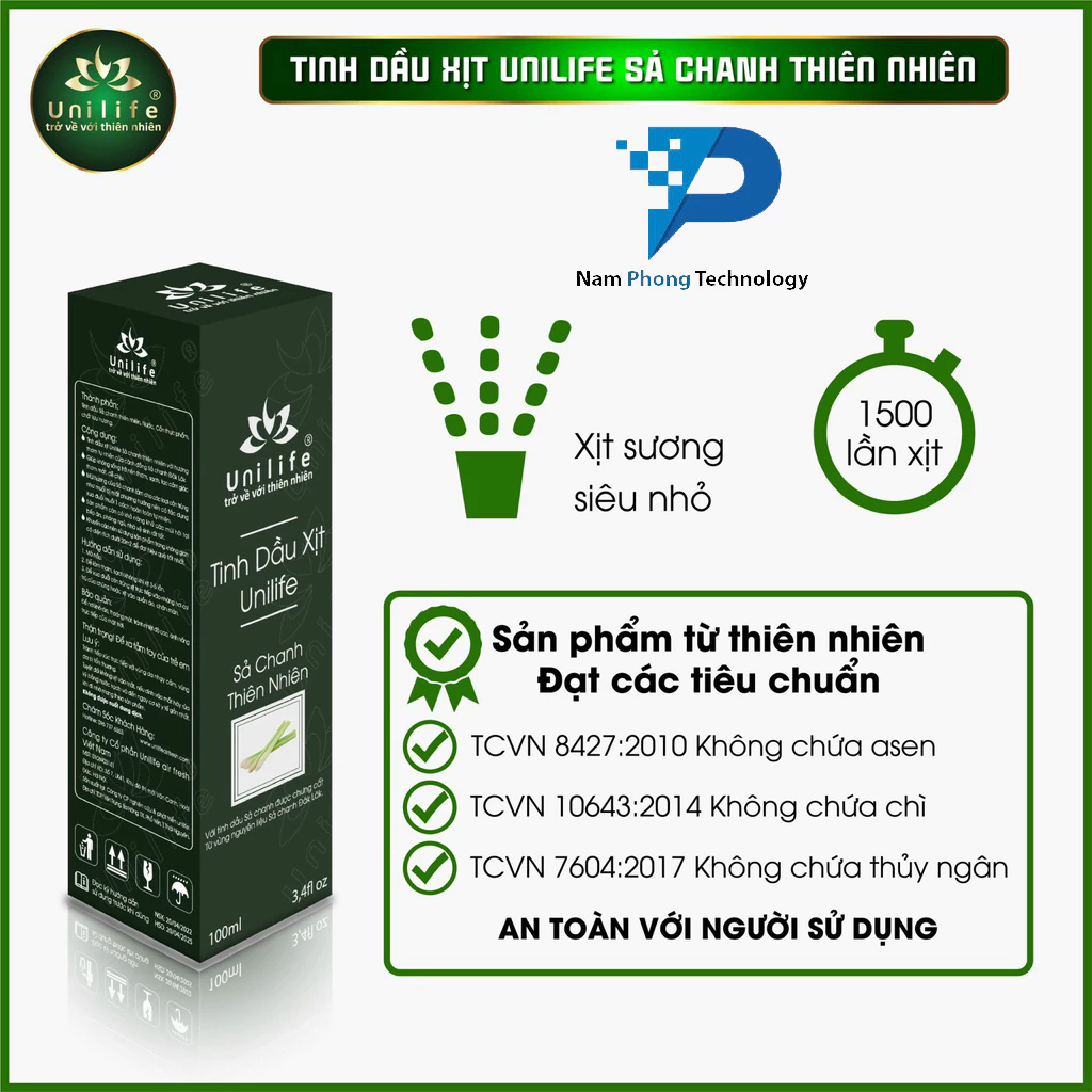 Tinh dầu khử mùi thiên nhiên cao cấp UNILIFE chai dạng xịt 100ml Quế thơm, Sả Chanh.