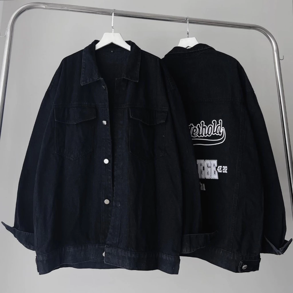 Áo Khoác JEANS Nam IN CHỮ COLLEGE khoác ngoài áo bò phong cách ulzzang nam nữ denim phong cách hàn quốc