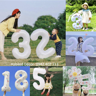 (GIÁ SỈ) Bóng Số Tuổi Trắng Kèm Sticker, Bóng Số Tuổi Sinh Nhật Màu Trắng Sữa 70cm-Decor Sinh Nhật Dễ Thương