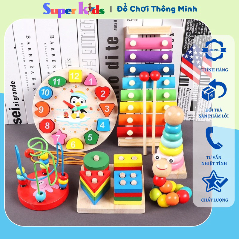 Combo 6 món Đồ Chơi Gỗ Phát Triển Trí Tuệ Cho Bé,Bộ combo Montessori 6 món rèn luyện sự khéo léo, kiên trì