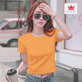 [ Xả Kho Giá Vốn * ] Áo thun Nữ croptop cổ tròn tay ngắn 7 màu cotton lạnh chất đẹp siêu co giãn chống bai xù