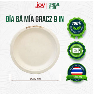 50 đĩa bã mía Gracz (Thái Lan) 9in, đĩa dùng 1 lần phân hủy sinh học 100%, cứng cáp hơn đĩa giấy và không cán màng nhựa