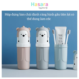 Hộp đựng bàn chải đánh răng hình gấu, tiện lợi có thể dùng làm cốc đánh răng mang đi du lịch DT01 - Hasara