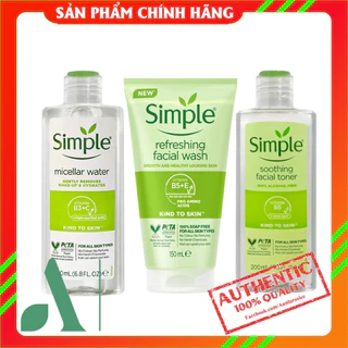 Bộ mỹ phẩm Simple 3 sản phẩm làm sạch, cân bằng da ( tẩy trang + sữa rửa mặt + toner)