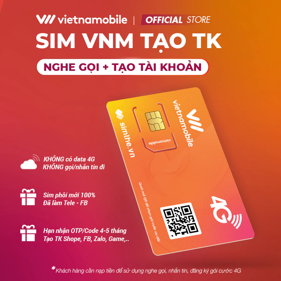 [PHÔI MỚI-KHÔNG CÓ DATA 4G] Sim Vietnamobile Chỉ Nghe Gọi, Tạo Tài Khoản FB, Zalo, Shopee, Momo, Game, Wechat, Tw..TK 0Đ