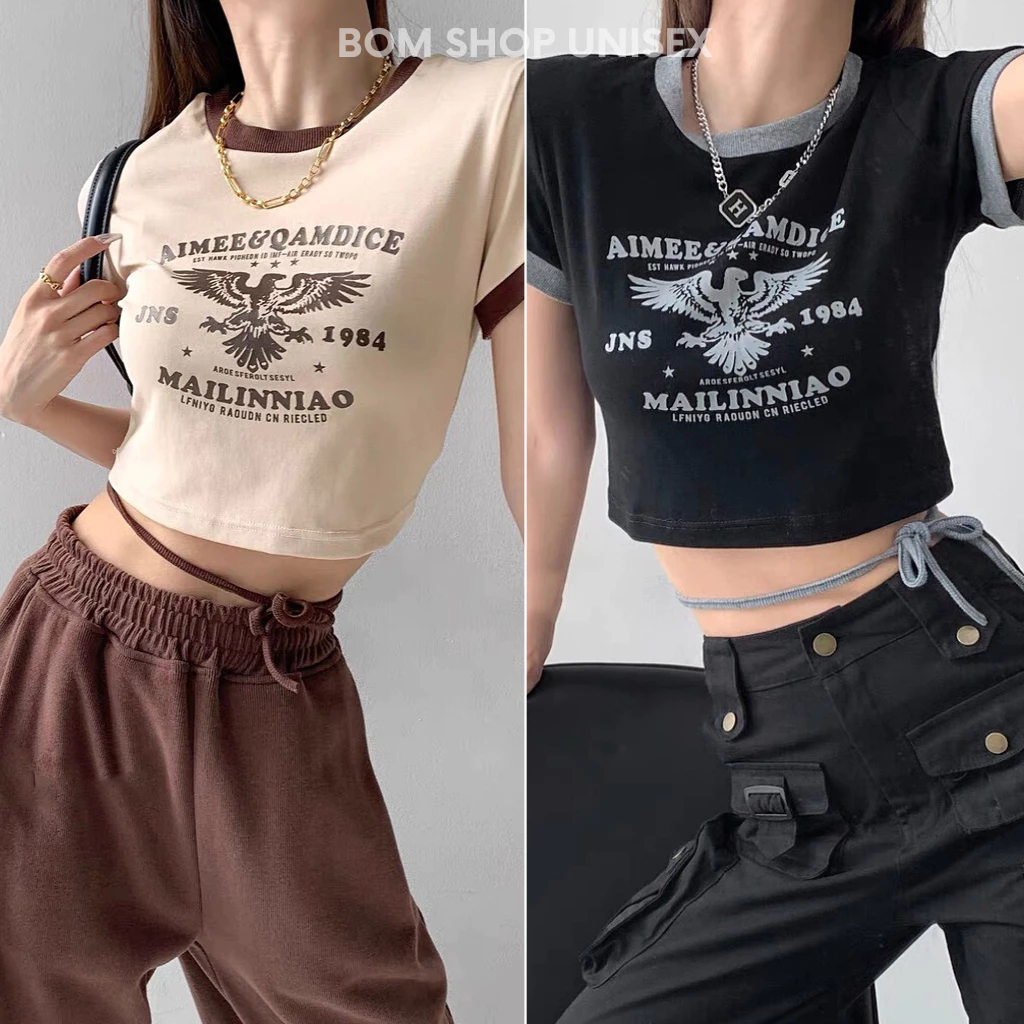 Áo Croptop Nữ MAILINNIAO Ôm Body Cổ Tròn Tay Ngắn Chất Borip