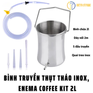 Bộ thải độc cà phê Inox 304, Bình truyền INOX thụt tháo đại tràng, enema coffee kit thép không gỉ