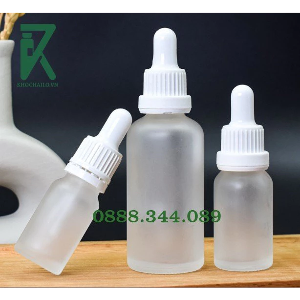 Chai thuỷ tinh tinh dầu serum mờ khoen trắng sọc to bóp trắng 5ml,10ml,20ml,30ml,50ml,100ml