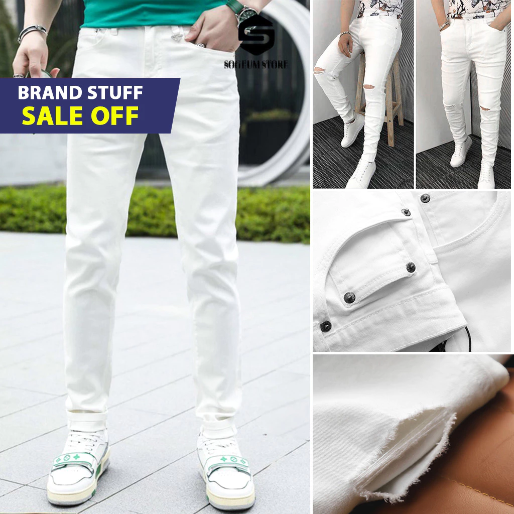 Quần jean nam co giãn 4 chiều màu trắng, có Big size 28-36 quần bò màu đen trơn dáng ôm - sogeum.store
