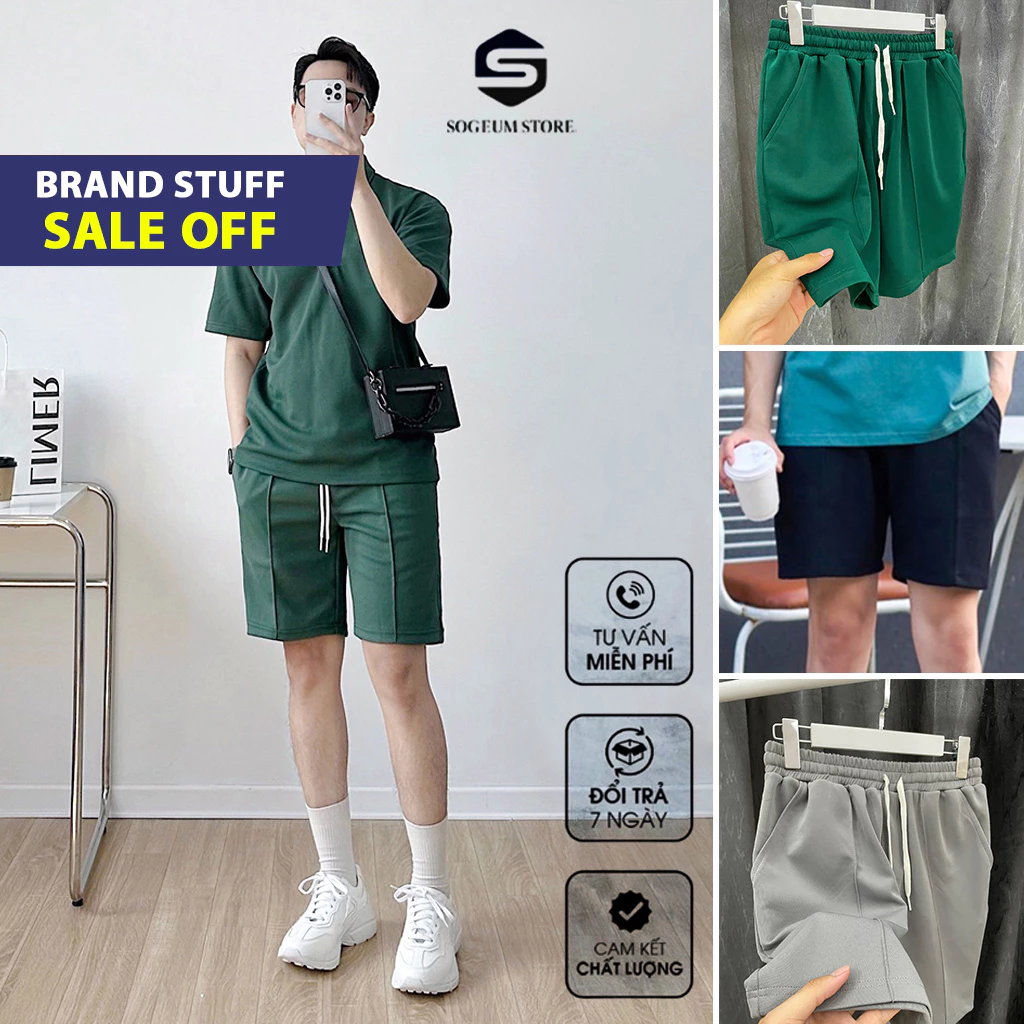 Quần Short Sọt đùi cộc Unisex thể thao Nam Nữ Cotton co giãn Gân Trơn Thun Cao Chính Hãng SOGEUM