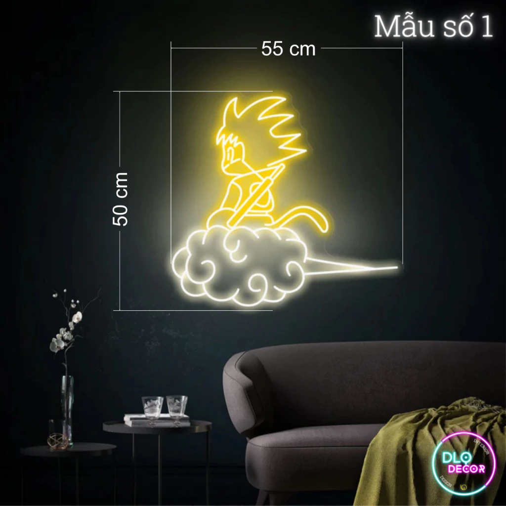 Đèn led neon hình goku DLQdecor 50 x 55 cm nhiều màu decor phòng siêu đẹp