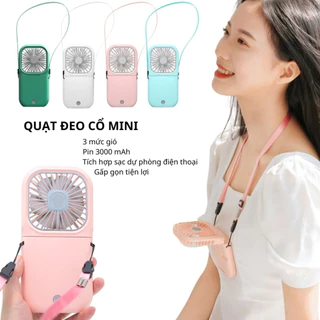 Quạt mini đeo cổ gấp gọn tích hợp sạc dự phòng tiện lợi