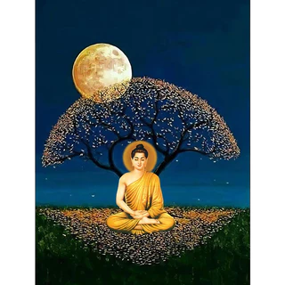 Tranh đính đá tự làm Đức Phật Thích Ca dưới gốc cây bồ đề