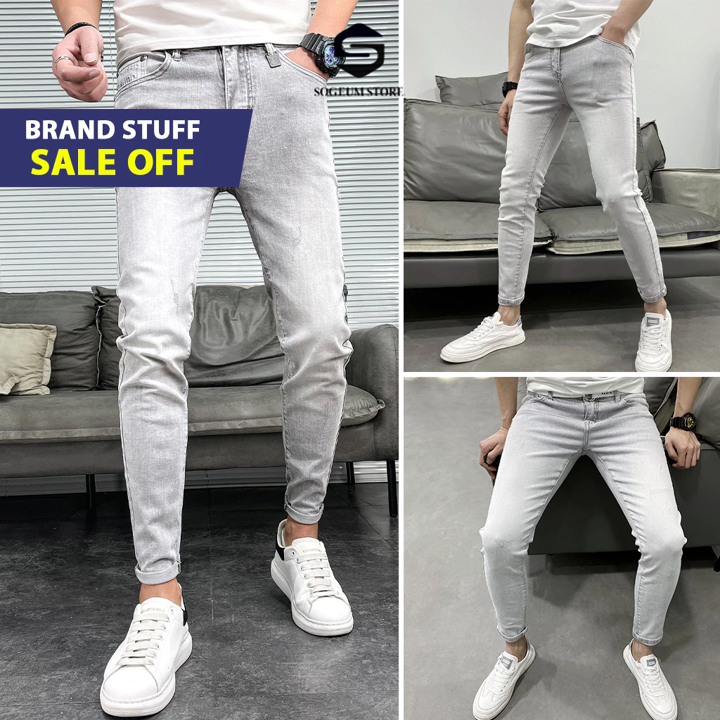 Quần jean nam dáng skinny xám bạc co giãn, Quần bò đen xanh rách gối dáng ôm From chuẩn Sogeum.store