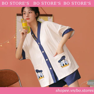 Bộ ngủ pijama quần đùi áo ngắn tay chất cotton thấm mồ hôi - Mã B83