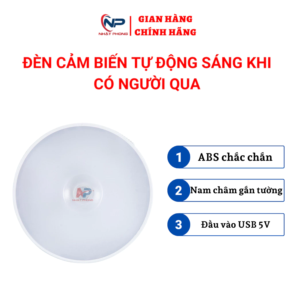 Đèn cảm biến chuyển động thông minh,Đèn Led tròn cảm ứng nhỏ gọn dán tường không dây, dán tủ quần áo,cầu thang,