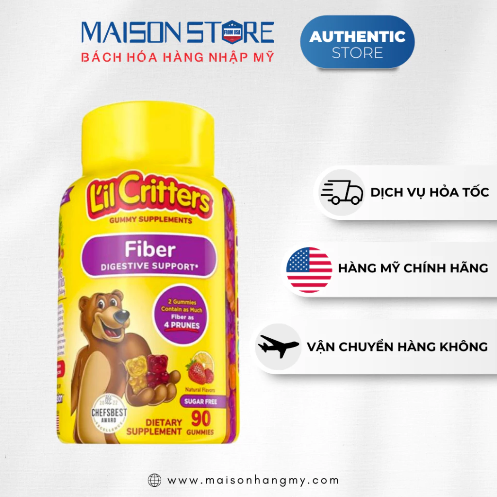 KẸO DẺO L'IL CRITTERS FIBER GUMMY BEARS HÌNH GẤU (90 viên) - Hàng Nhập USA Chính Hãng