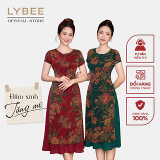 Đầm trung niên thiết kế LYBEE LVV002 dáng xòe chất liệu lụa tuyết mặc dễ chịu cho các mẹ