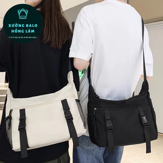 Túi đeo chéo Tote Vải canvas trơn lưới dây kéo nam nữ unisex Đi Học đi chơi Đựng Sách A4, laptop 14inch xuongbalohonglam