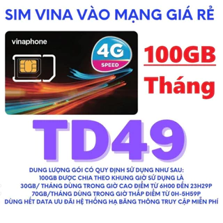 SIM 4G TỐC ĐỘ CAO VINAPHONE TD49 CÓ 1200GB/NĂM 100G/THÁNG TRUY CẬP TẸT GA - TỐC ĐỘ NHANH NHƯ CHỚP TRỌN GÓI 1 NĂM