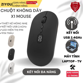 Chuột Không Dây Vi Tính Máy Tính Laptop Ziyou X1 Mouse Led Hiển Thị Pin Dùng Pin Sạc Thiết Kế Mỏng Nhẹ