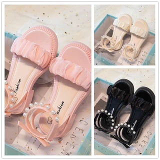 Sandal nhựa thơm quai ngang bọc lụa điệu đà - Dép quai hậu đính nơ ngọc nhựa PVC đi mưa cho bé mã Cf-228