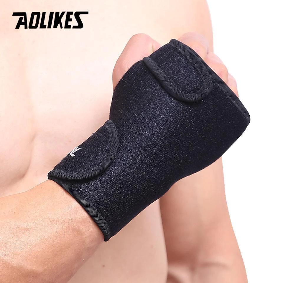 Găng tay Aolikes 1676 cụt hở ngón bán sỉ, bao tay có đai cuốn miếng kẽm cố định cổ tay quấn thể thao