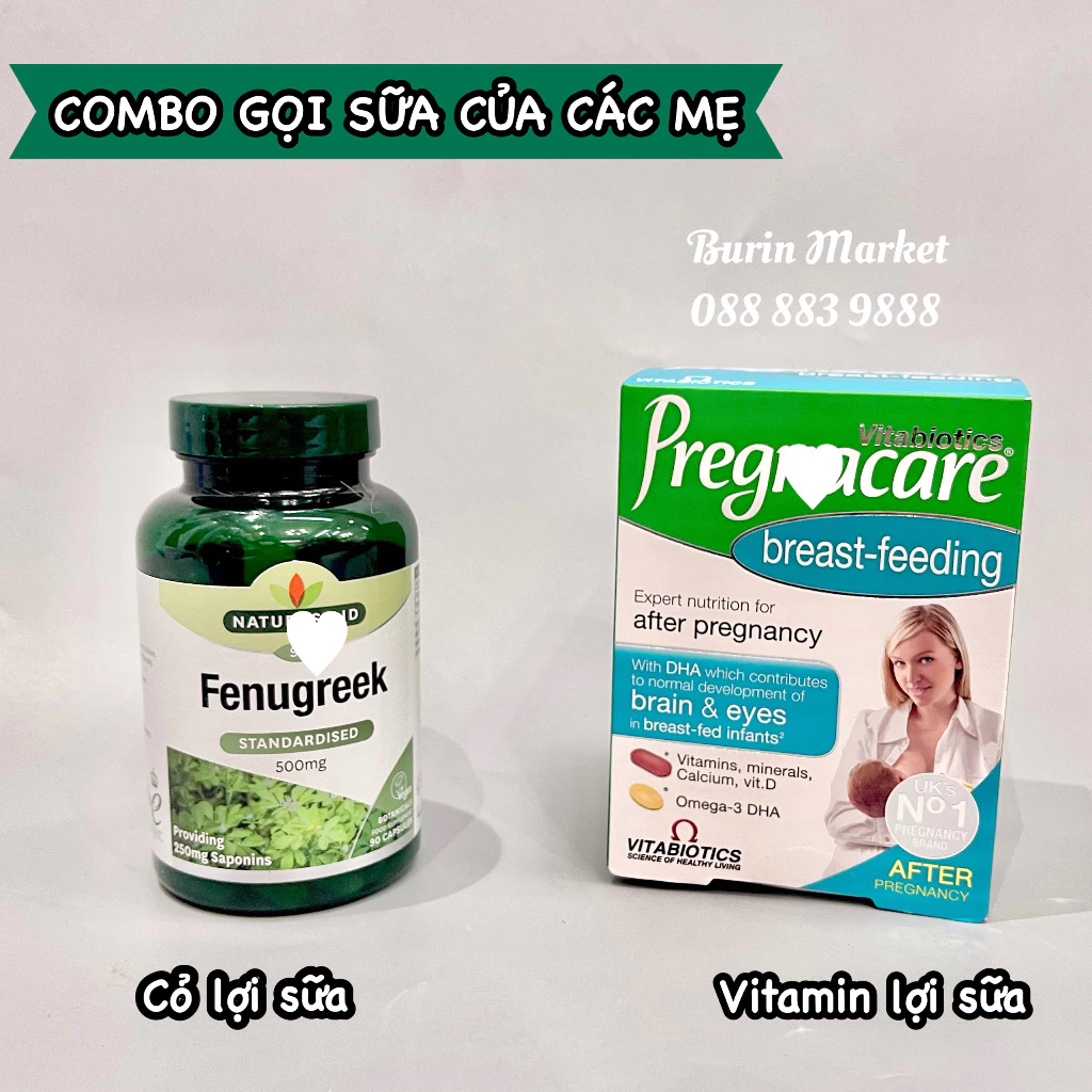 Vitamin sau sinh Pregnacare breast feeding và cỏ Cà ri lợi sữa Fenugreek - Burin Market