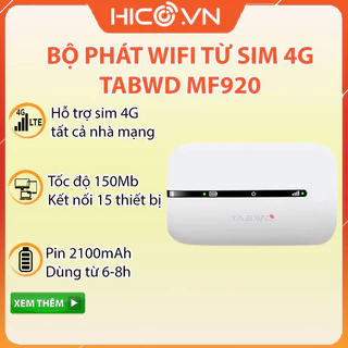 Bộ Phát Wifi 4G Tabwd Mf920 -Tốc Độ 150Mbps – Kết Nối 15 Thiết Bị – Nhỏ Gọn Tiện Lợi – Pin 2100mAh