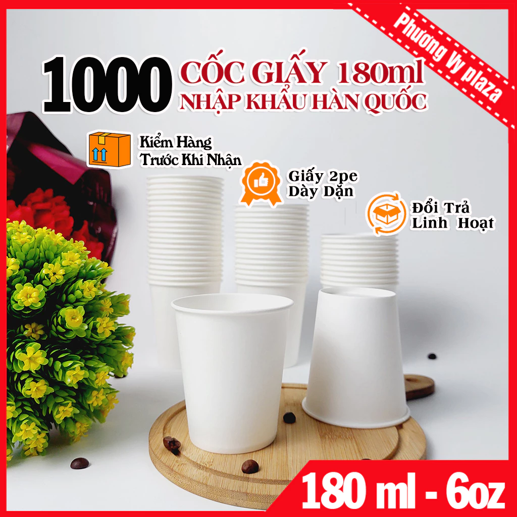 1000 Ly Giấy 180ml - 6oz Cốc Giấy Dùng 1 Lần NHẬP KHẨU HÀN QUỐC