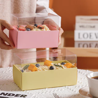 Hộp Giấy Đựng Bánh Bông Lan Cuộn Su Kem Mousse Cupcake  Mặt Mica trong Suốt sang trọng - HOP04