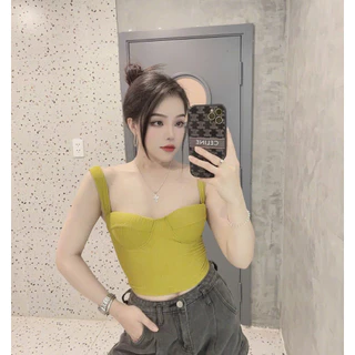 Áo 2 dây xốp thiên vân bản to cổ vuông có mút ngực croptop cực sexy , chất xốp mềm mịn