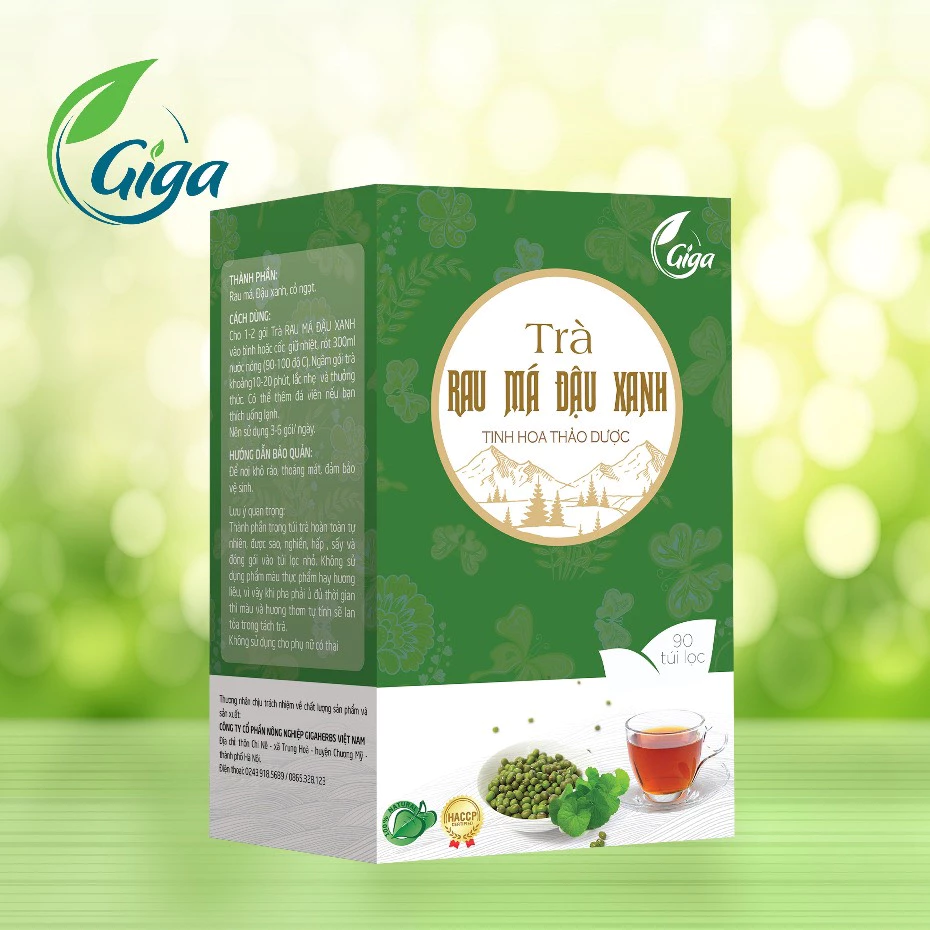 Trà Túi Lọc Rau Má Đậu Xanh Gigaherbs Bổ Thận, Thải Độc Mát Gan (Hộp 90 gói)